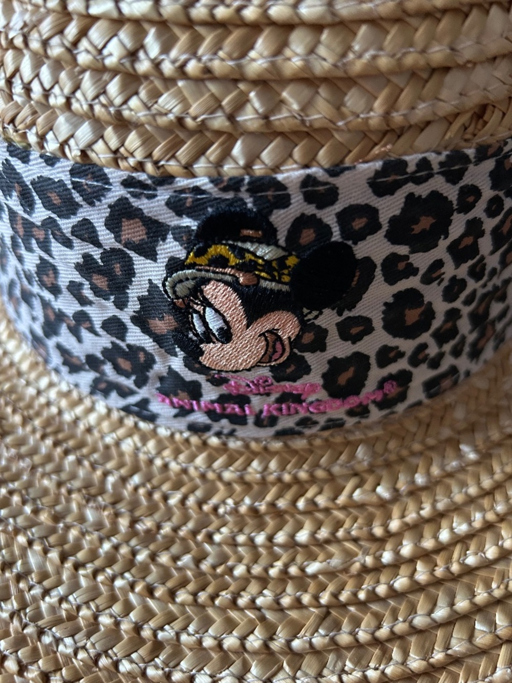 Disney Parks Animal Kingdom Minnie Mouse Leopard Straw Sun Hat